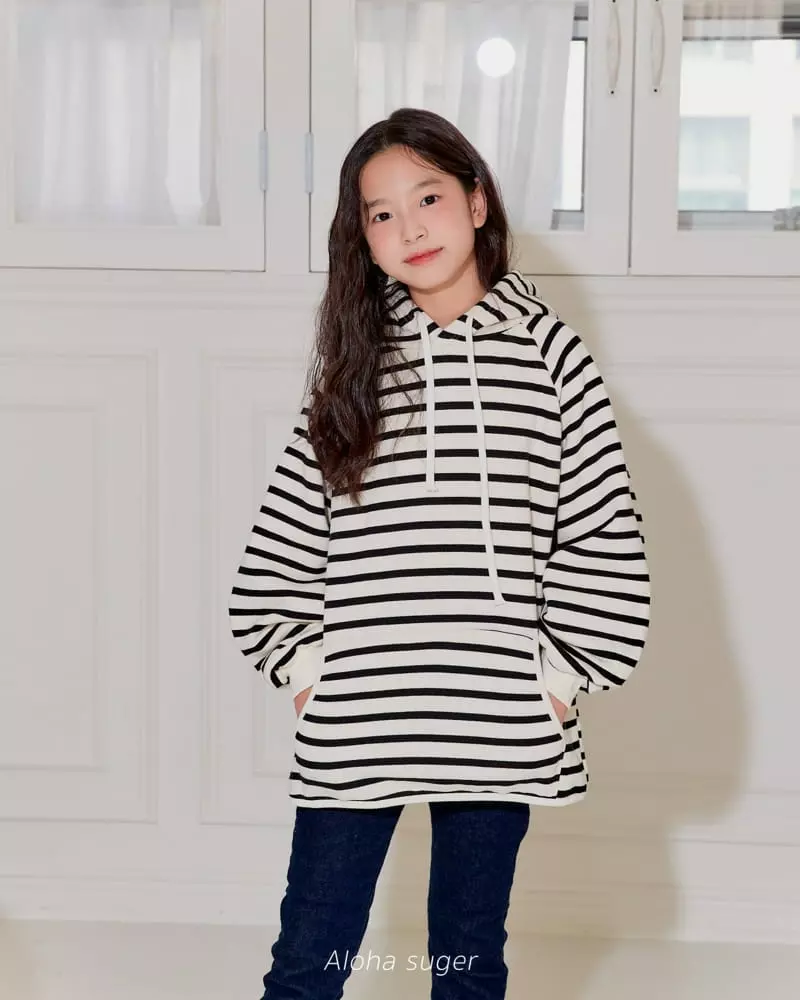 Aloha Suger - Korean Junior Fashion - #prettylittlegirls - Stripes Hoody Long Tee