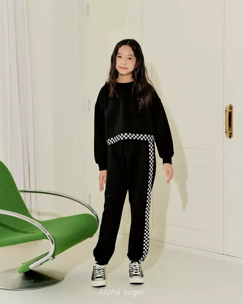 Aloha Suger - Korean Junior Fashion - #prettylittlegirls - Check Tape Top Bottom Set - 2