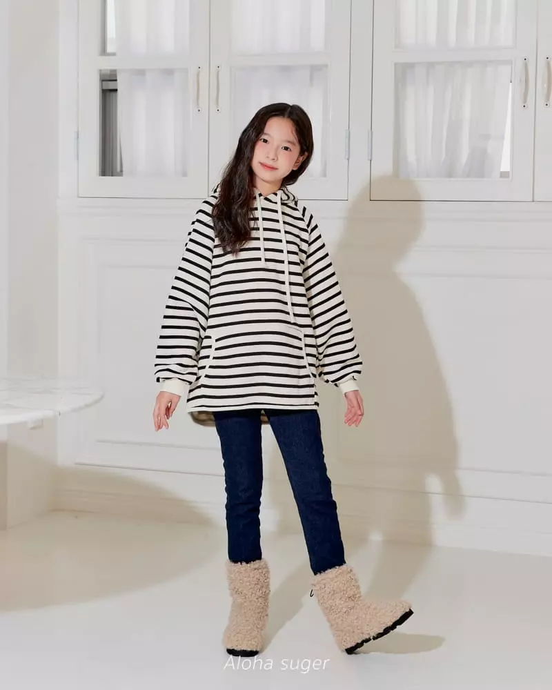 Aloha Suger - Korean Junior Fashion - #todddlerfashion - Stripes Hoody Long Tee - 2