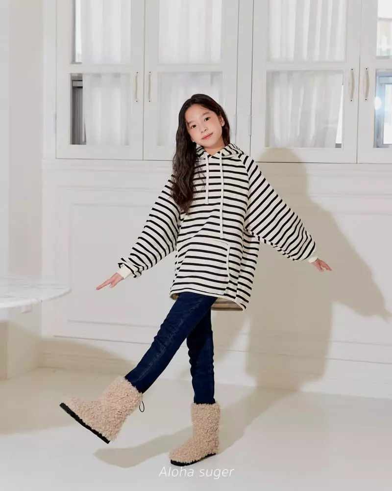 Aloha Suger - Korean Junior Fashion - #toddlerclothing - Stripes Hoody Long Tee - 3