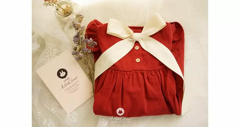 Arim Closet - Korean Baby Fashion - #babyootd - Ribbon Lovely Red One-piece