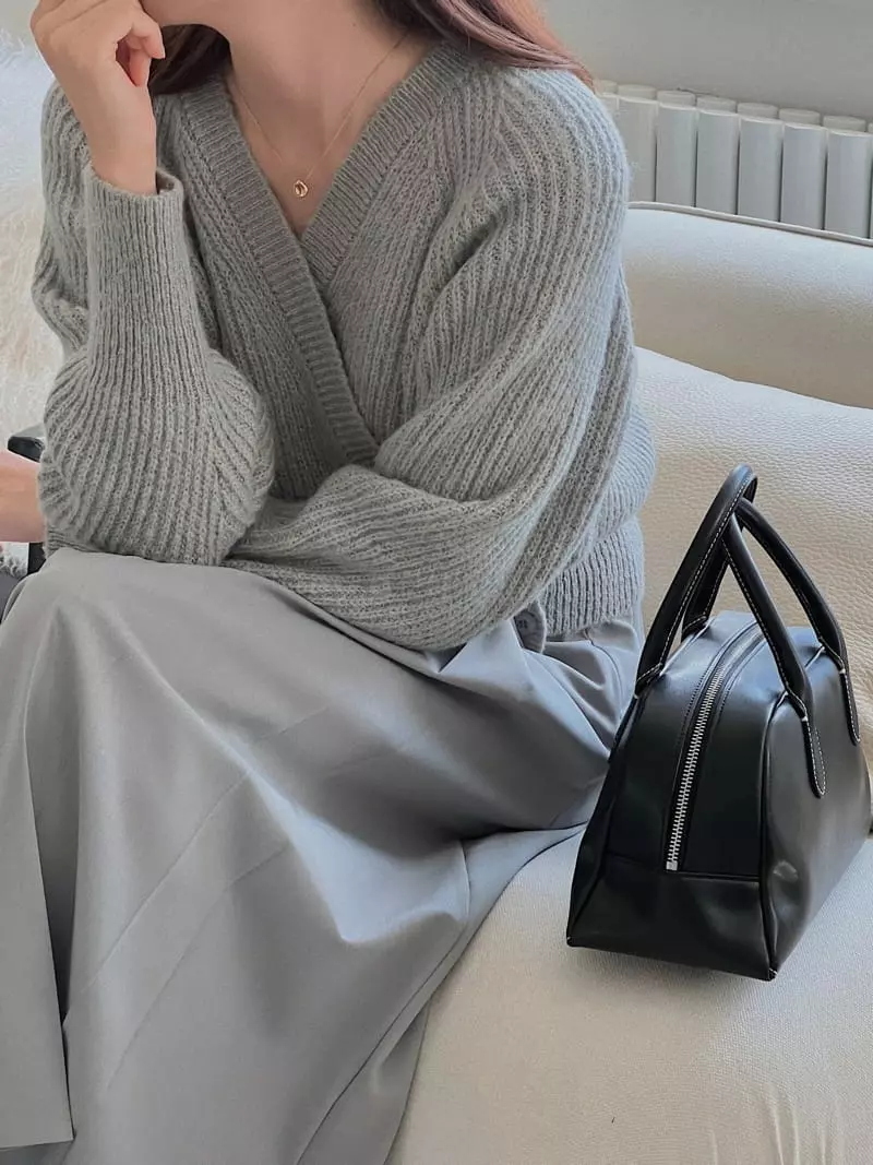 Atthismoment - Korean Women Fashion - #momslook - Button Wrap Knit Tee - 3