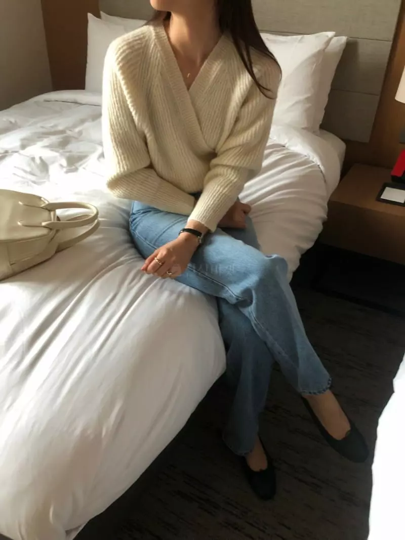 Atthismoment - Korean Women Fashion - #shopsmall - Button Wrap Knit Tee - 12