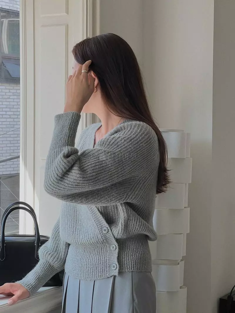 Atthismoment - Korean Women Fashion - #vintageinspired - Button Wrap Knit Tee - 6