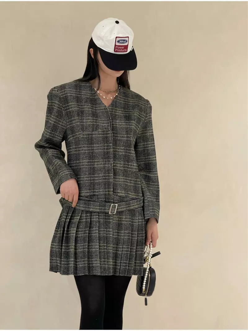 Auver_Fit - Korean Women Fashion - #momslook - Check Wrinkle One-piece - 11