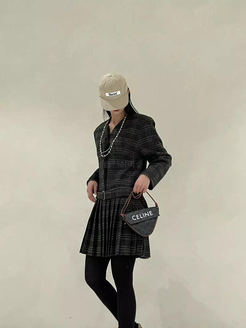 Auver_Fit - Korean Women Fashion - #momslook - Check Wrinkle One-piece - 3