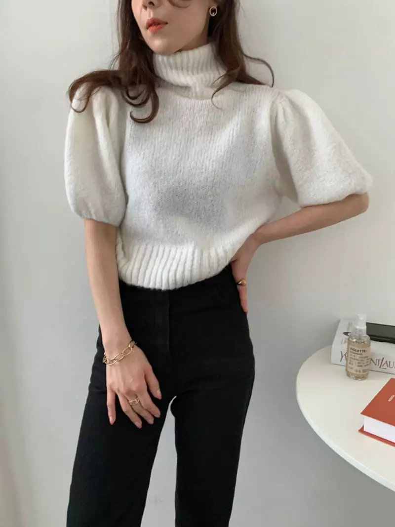 Auver_Fit - Korean Women Fashion - #momslook - Turtleneck Knit Tee - 8