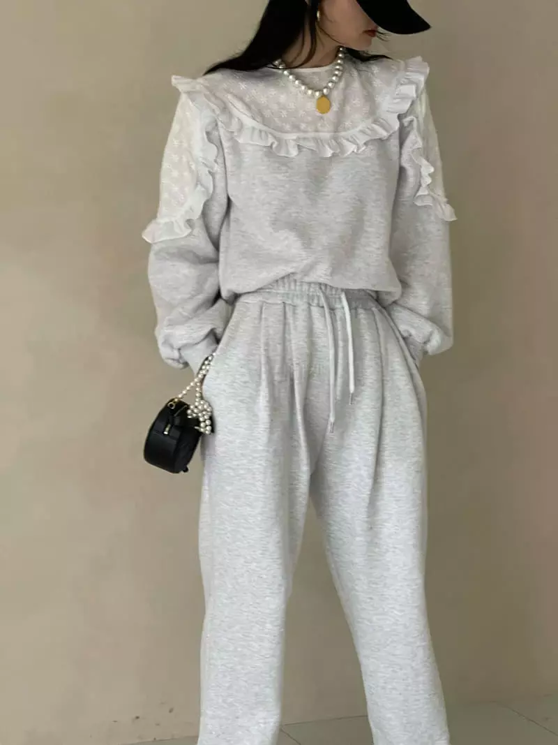 Auver_Fit - Korean Women Fashion - #momslook - Lace Frill Sweatshirt - 10