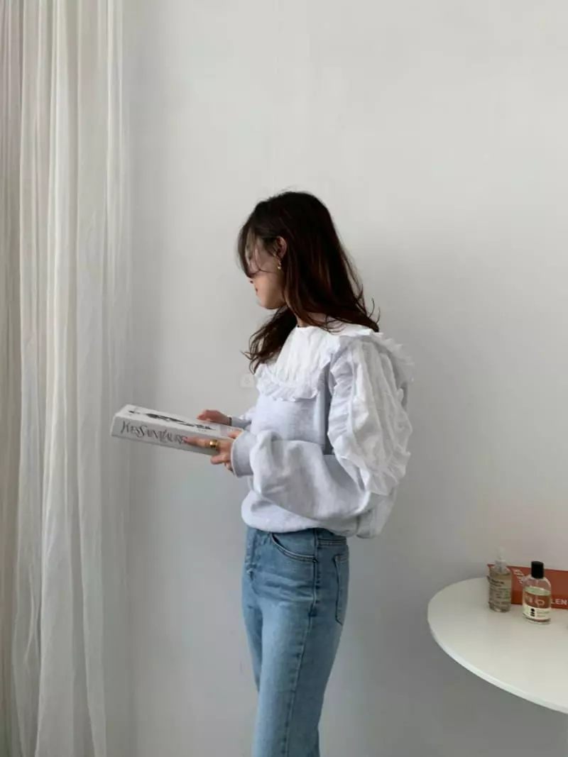 Auver_Fit - Korean Women Fashion - #womensfashion - Lace Frill Sweatshirt - 4