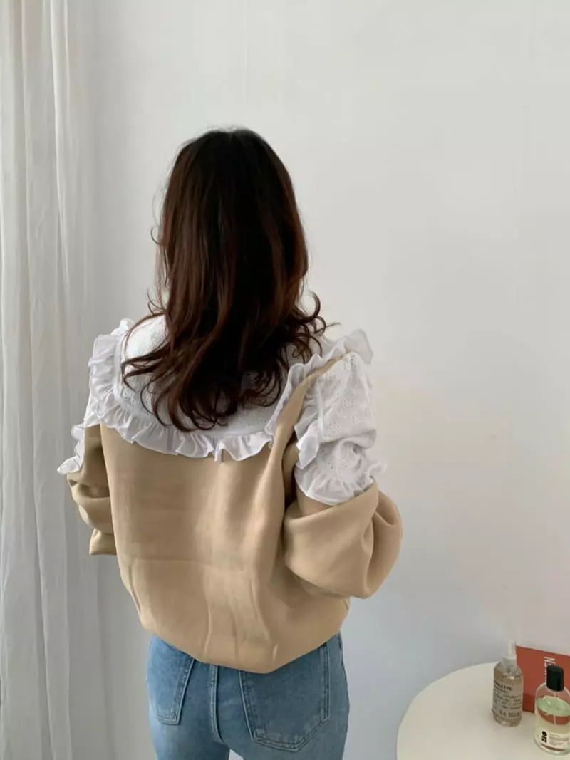 Auver_Fit - Korean Women Fashion - #momslook - Lace Frill Sweatshirt - 6