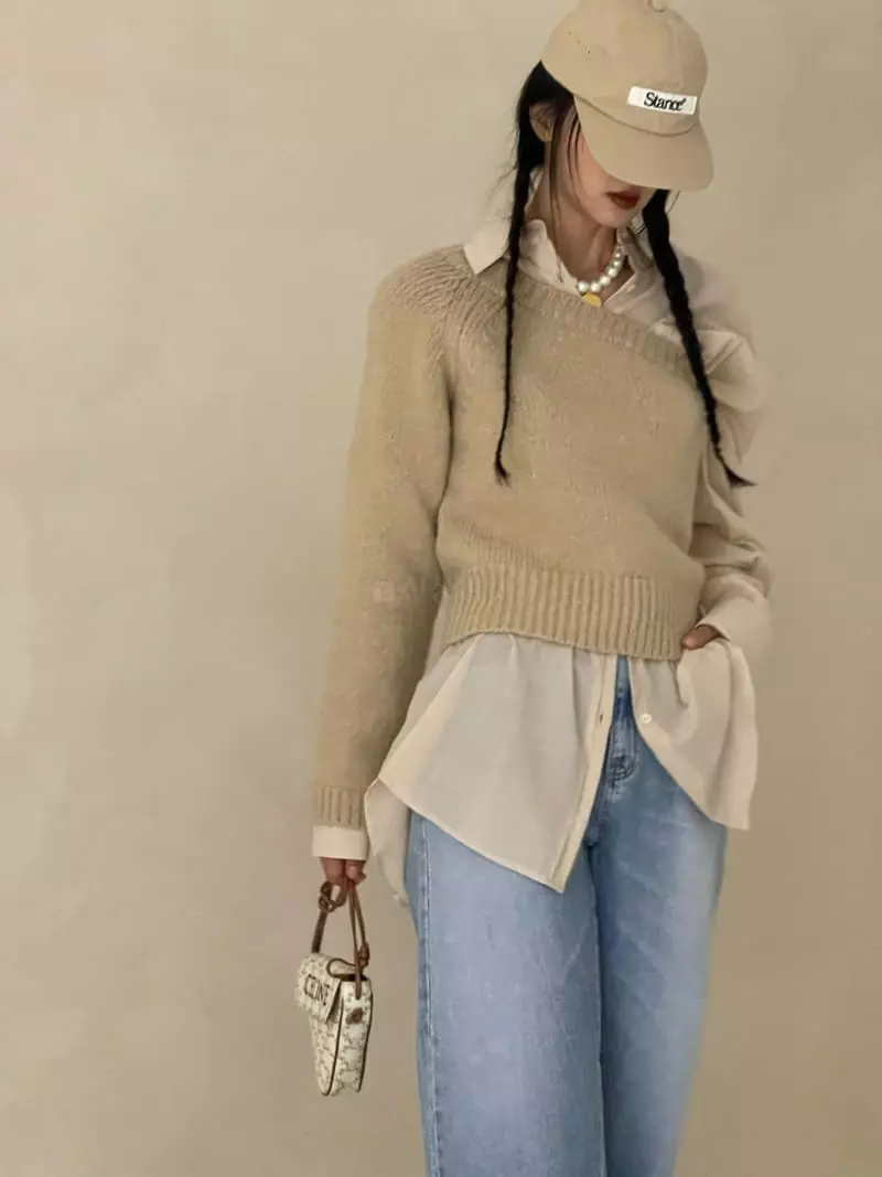 Auver_Fit - Korean Women Fashion - #momslook - One Shoulder Knit Tee