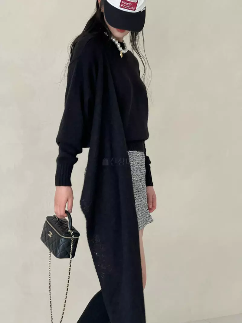 Auver_Fit - Korean Women Fashion - #momslook - Mufffler Knit Tee