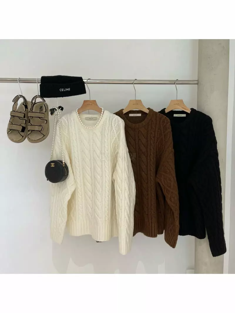 Auver_Fit - Korean Women Fashion - #momslook - Fisher Round Knit Tee - 12