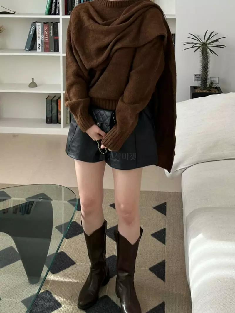 Auver_Fit - Korean Women Fashion - #restrostyle - Mufffler Knit Tee - 6