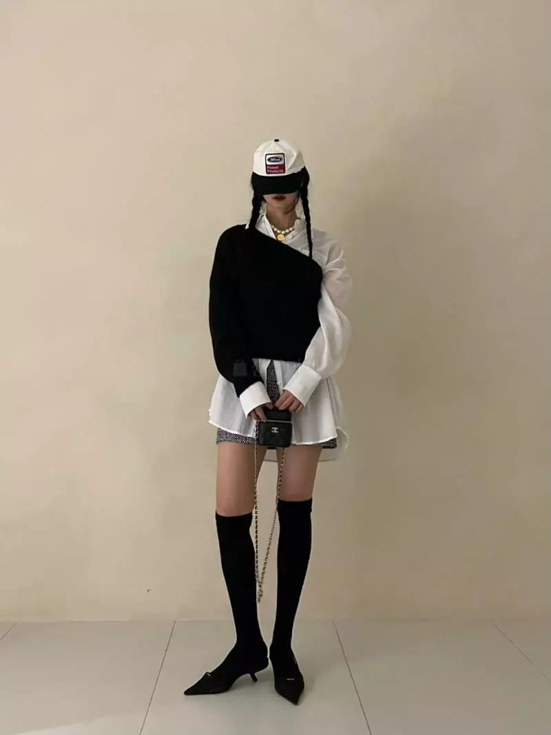 Auver_Fit - Korean Women Fashion - #shopsmall - One Shoulder Knit Tee - 6