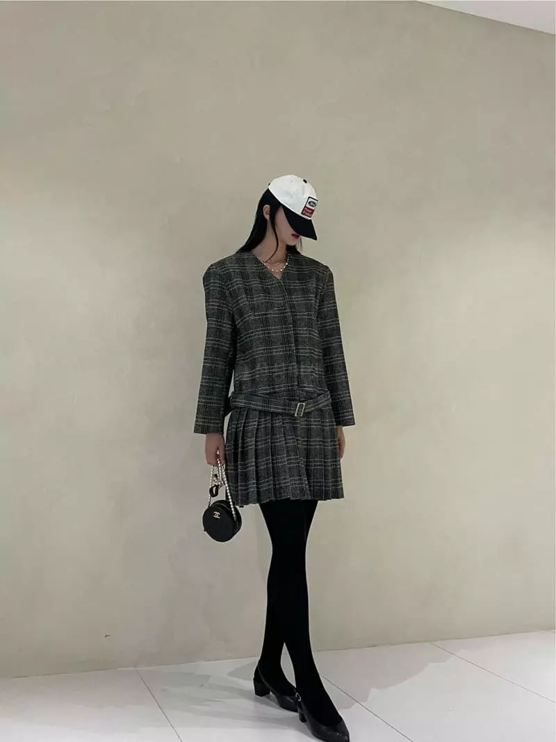 Auver_Fit - Korean Women Fashion - #womensfashion - Check Wrinkle One-piece - 10