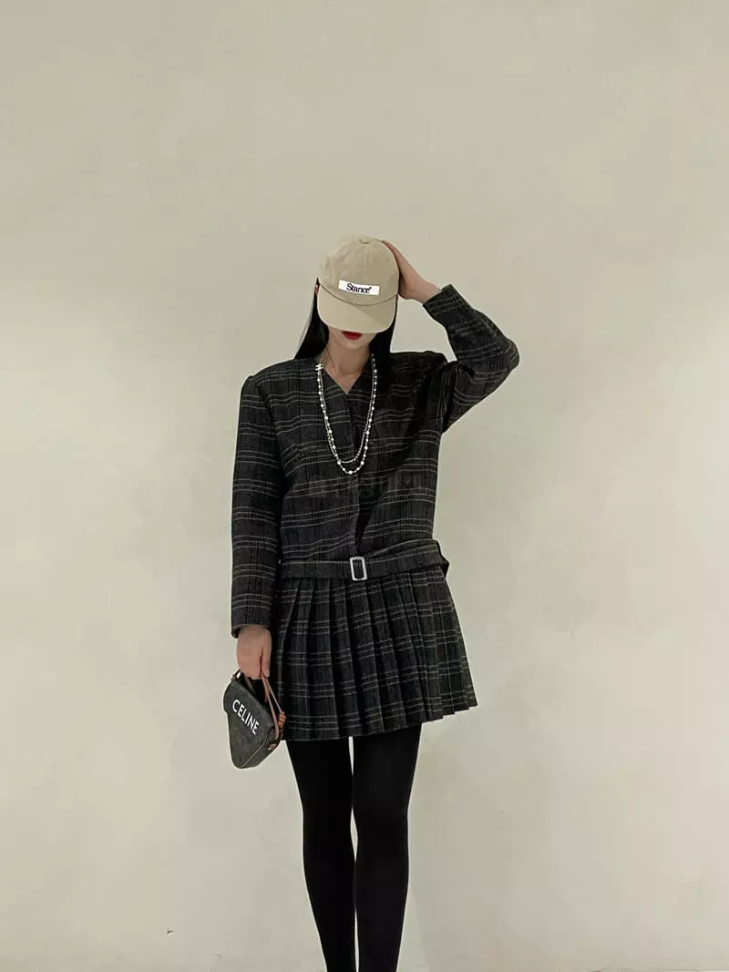 Auver_Fit - Korean Women Fashion - #momslook - Check Wrinkle One-piece - 4