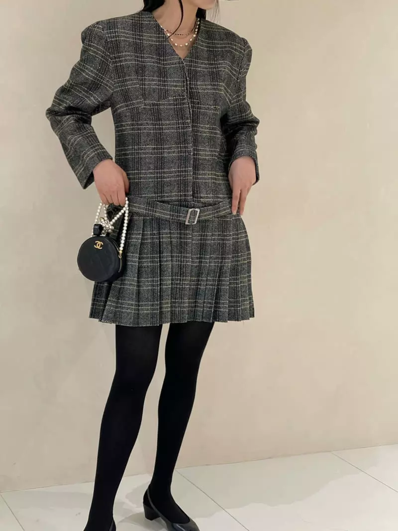Auver_Fit - Korean Women Fashion - #womensfashion - Check Wrinkle One-piece - 6