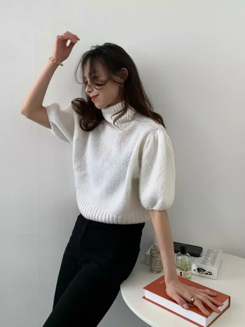 Auver_Fit - Korean Women Fashion - #womensfashion - Turtleneck Knit Tee - 7