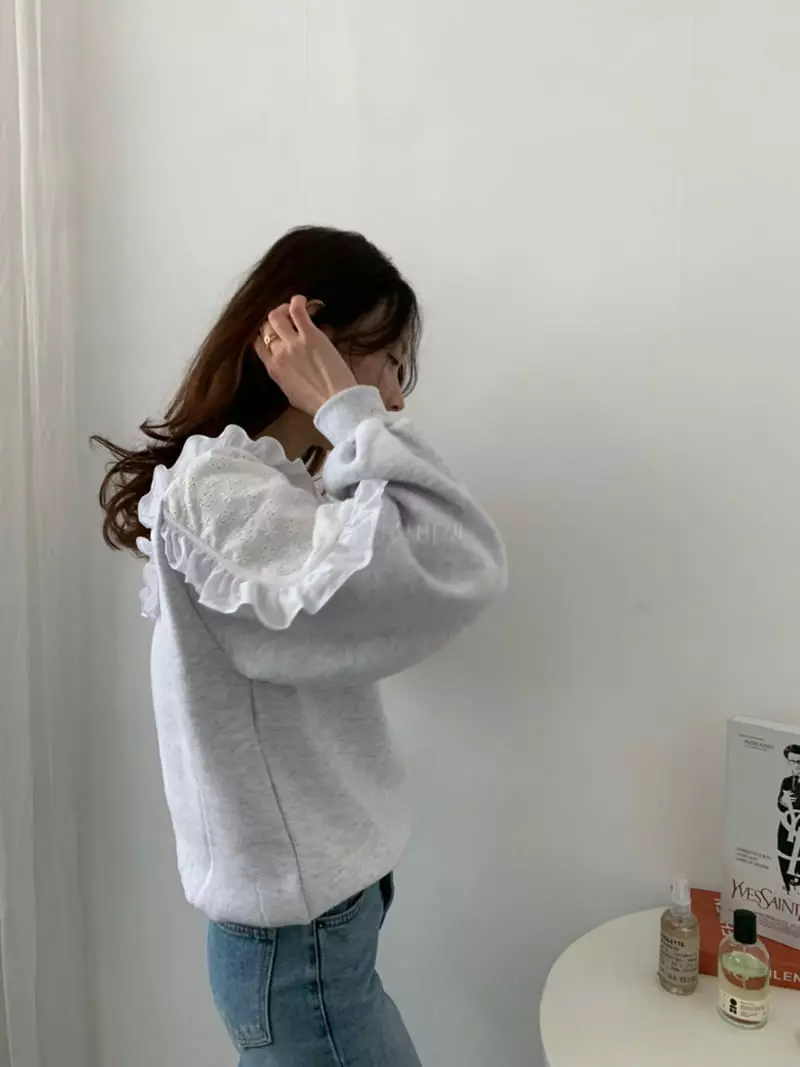 Auver_Fit - Korean Women Fashion - #womensfashion - Lace Frill Sweatshirt