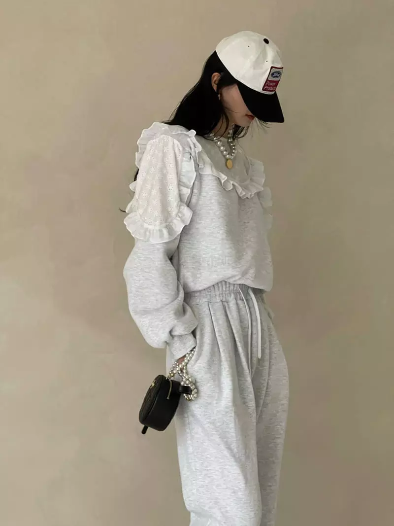 Auver_Fit - Korean Women Fashion - #womensfashion - Lace Frill Sweatshirt - 11