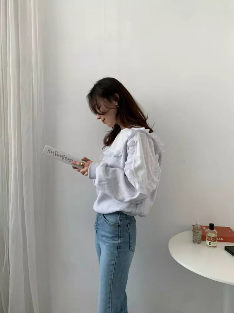 Auver_Fit - Korean Women Fashion - #womensfashion - Lace Frill Sweatshirt - 5