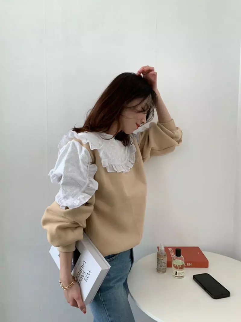 Auver_Fit - Korean Women Fashion - #womensfashion - Lace Frill Sweatshirt - 7