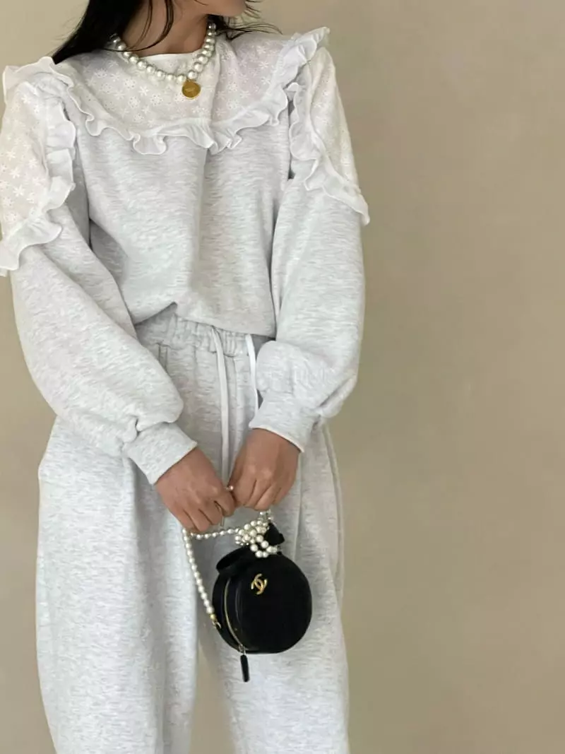 Auver_Fit - Korean Women Fashion - #womensfashion - Lace Frill Sweatshirt - 9