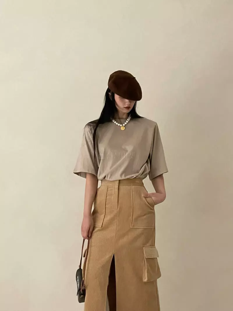 Auver_Fit - Korean Women Fashion - #womensfashion - Peach Pad Slit Tee - 5