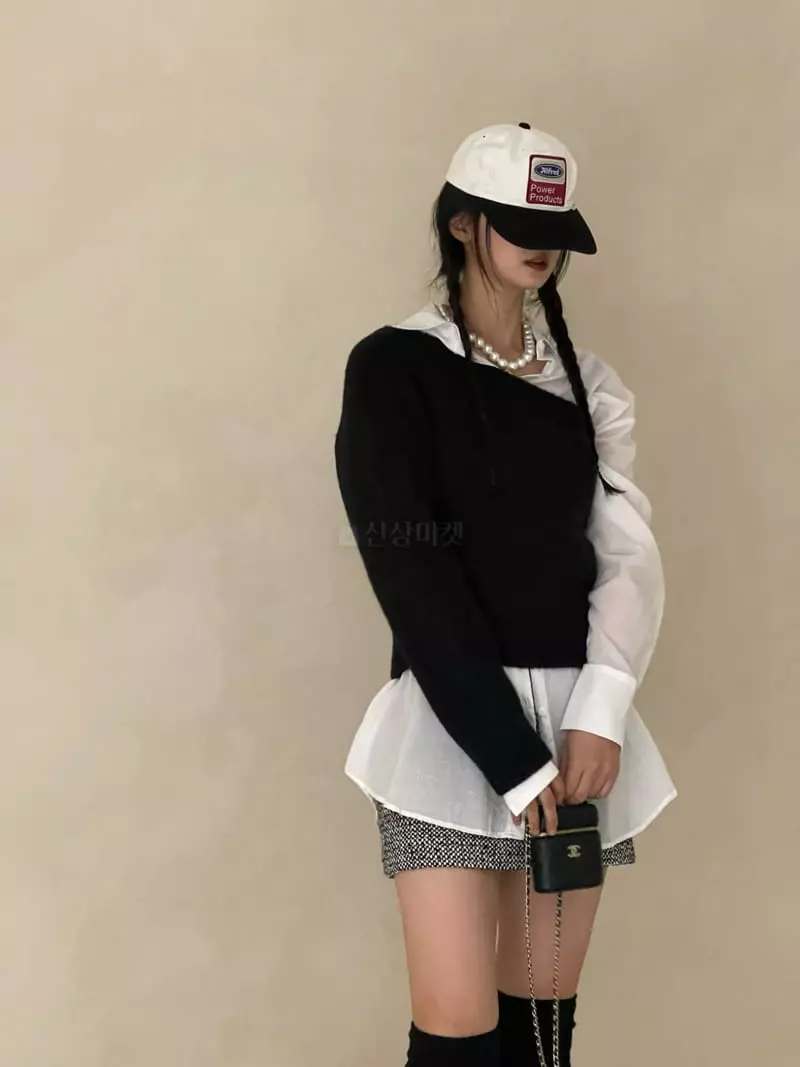 Auver_Fit - Korean Women Fashion - #womensfashion - One Shoulder Knit Tee - 10