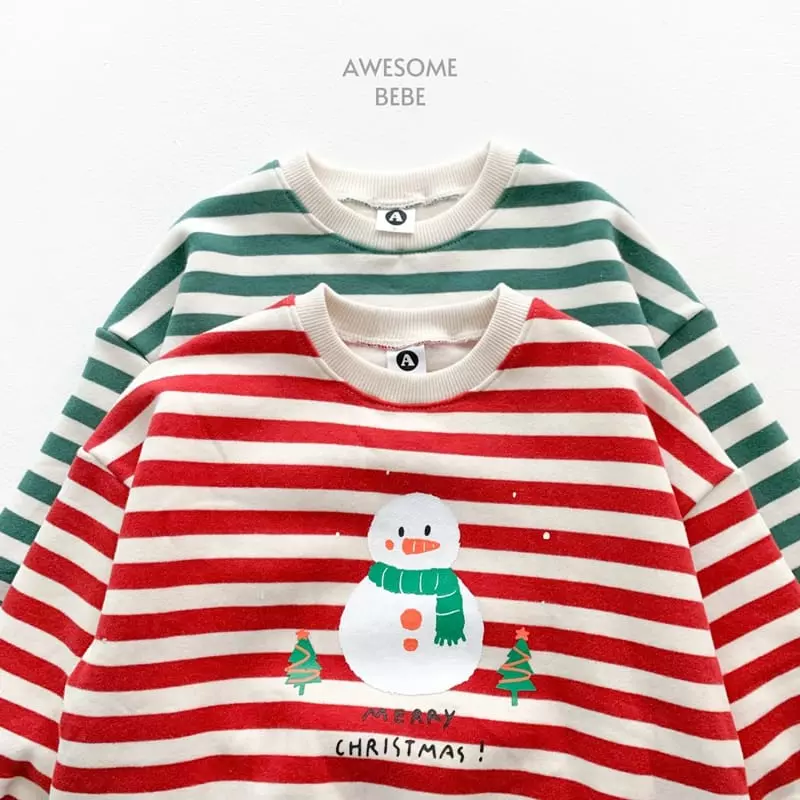 Awesome Bebe - Korean Children Fashion - #childrensboutique - Snowman Stripes Sweatshirt - 8