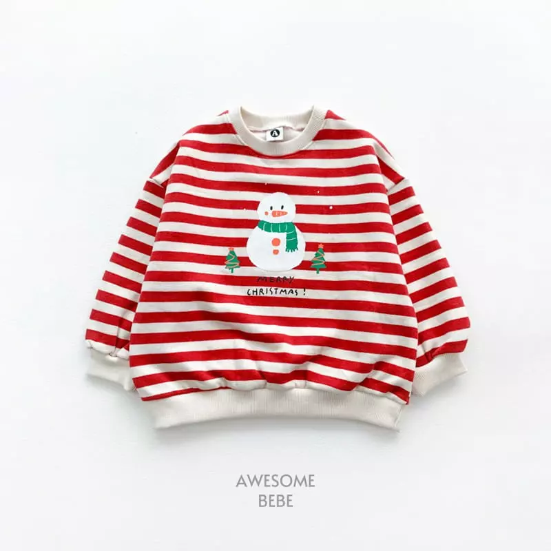 Awesome Bebe - Korean Children Fashion - #kidsshorts - Snowman Stripes Sweatshirt - 12
