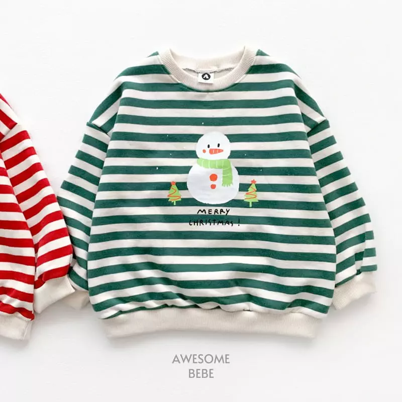 Awesome Bebe - Korean Children Fashion - #littlefashionista - Snowman Stripes Sweatshirt - 2