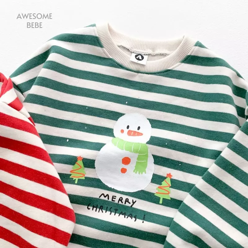 Awesome Bebe - Korean Children Fashion - #prettylittlegirls - Snowman Stripes Sweatshirt - 5