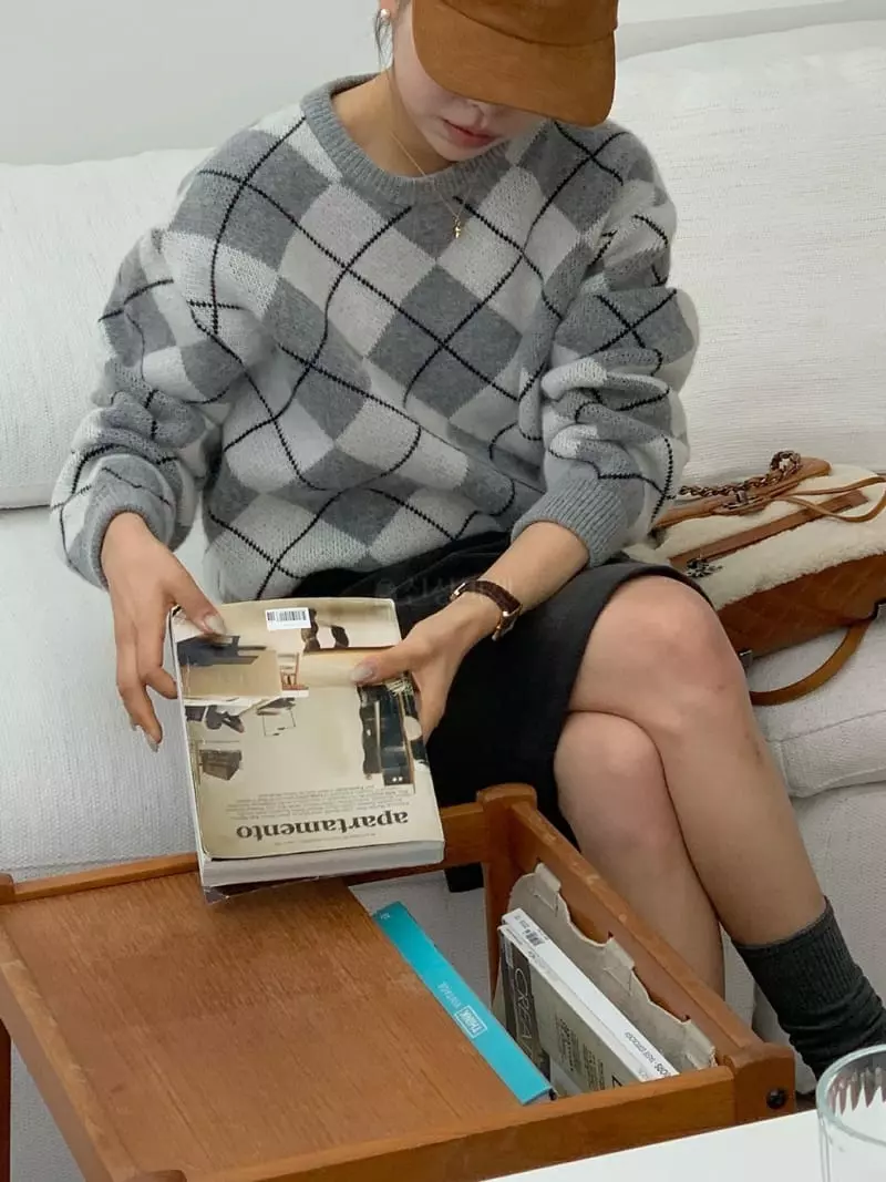 Baking Powder - Korean Women Fashion - #momslook - Argyle Knit Tee - 4