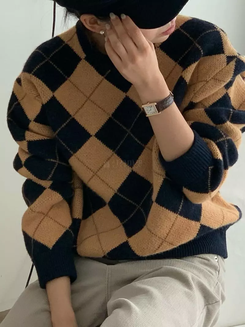 Baking Powder - Korean Women Fashion - #momslook - Argyle Knit Tee - 5
