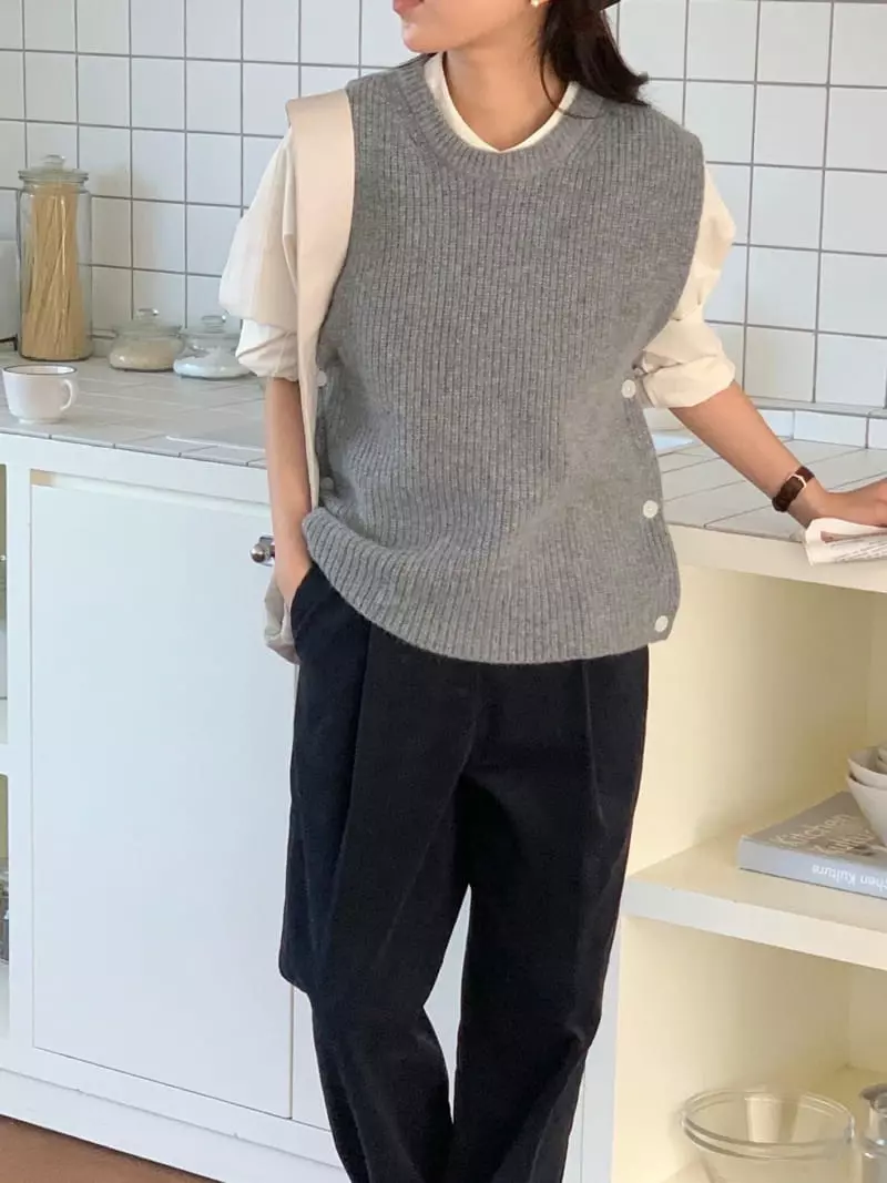 Baking Powder - Korean Women Fashion - #momslook - Three Buton Vest - 4