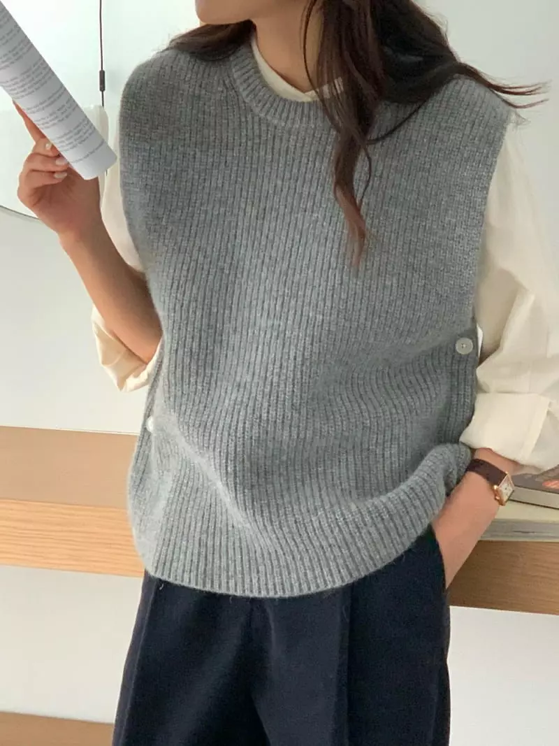 Baking Powder - Korean Women Fashion - #womensfashion - Three Buton Vest - 5