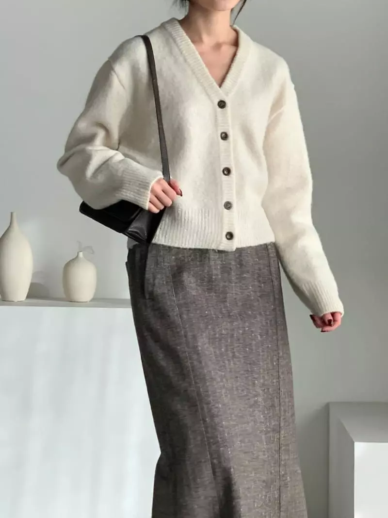 Baribari - Korean Women Fashion - #momslook - Heavy Top V Cardigan - 3