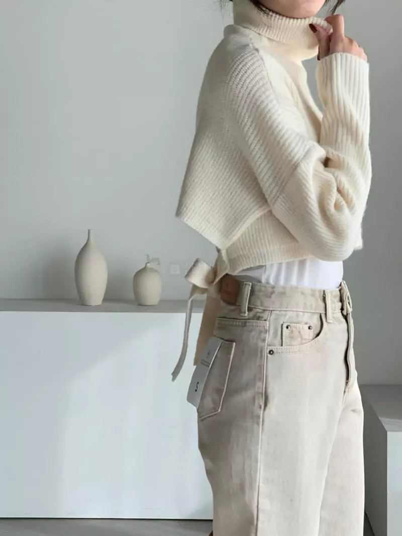 Baribari - Korean Women Fashion - #restrostyle - Crop Knit Turtleneck Tee
