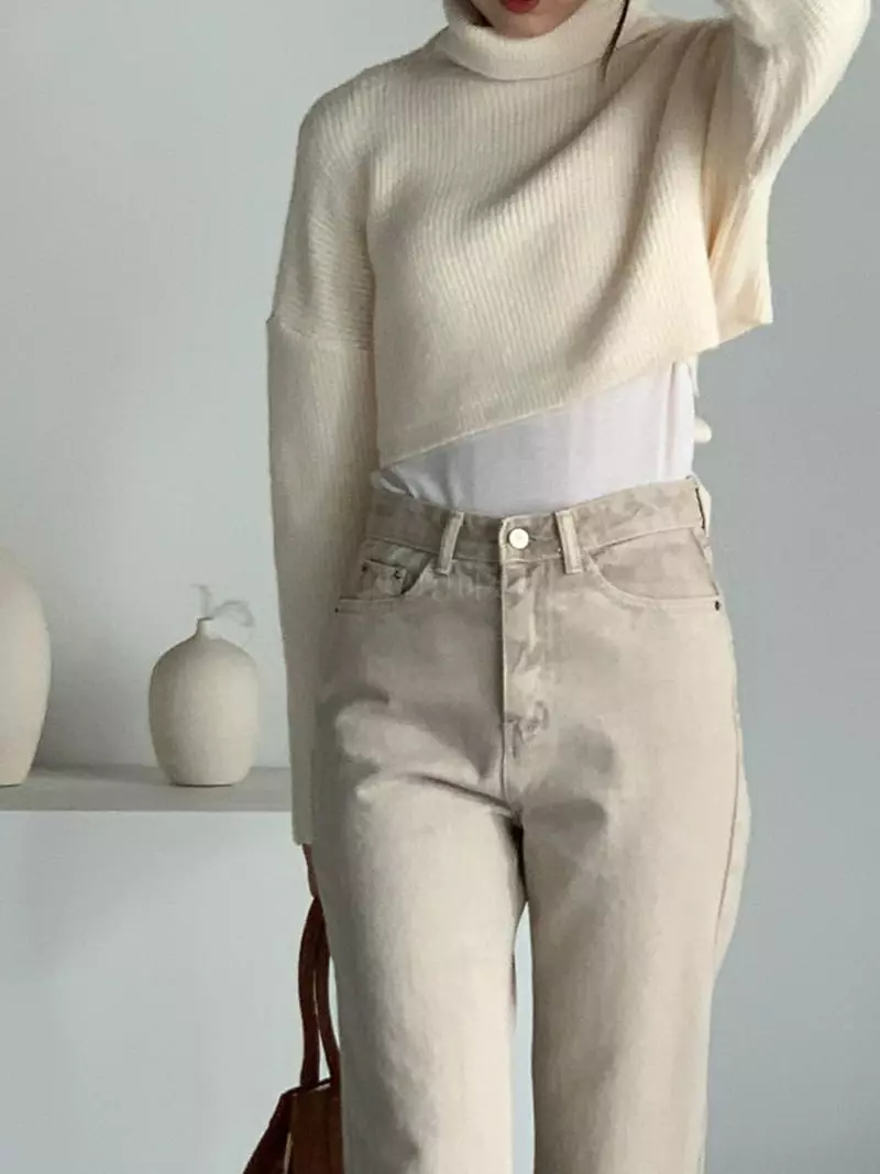 Baribari - Korean Women Fashion - #shopsmall - Crop Knit Turtleneck Tee - 3