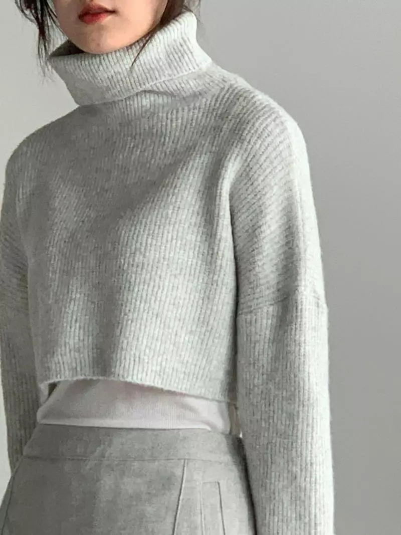 Baribari - Korean Women Fashion - #womensfashion - Crop Knit Turtleneck Tee - 11