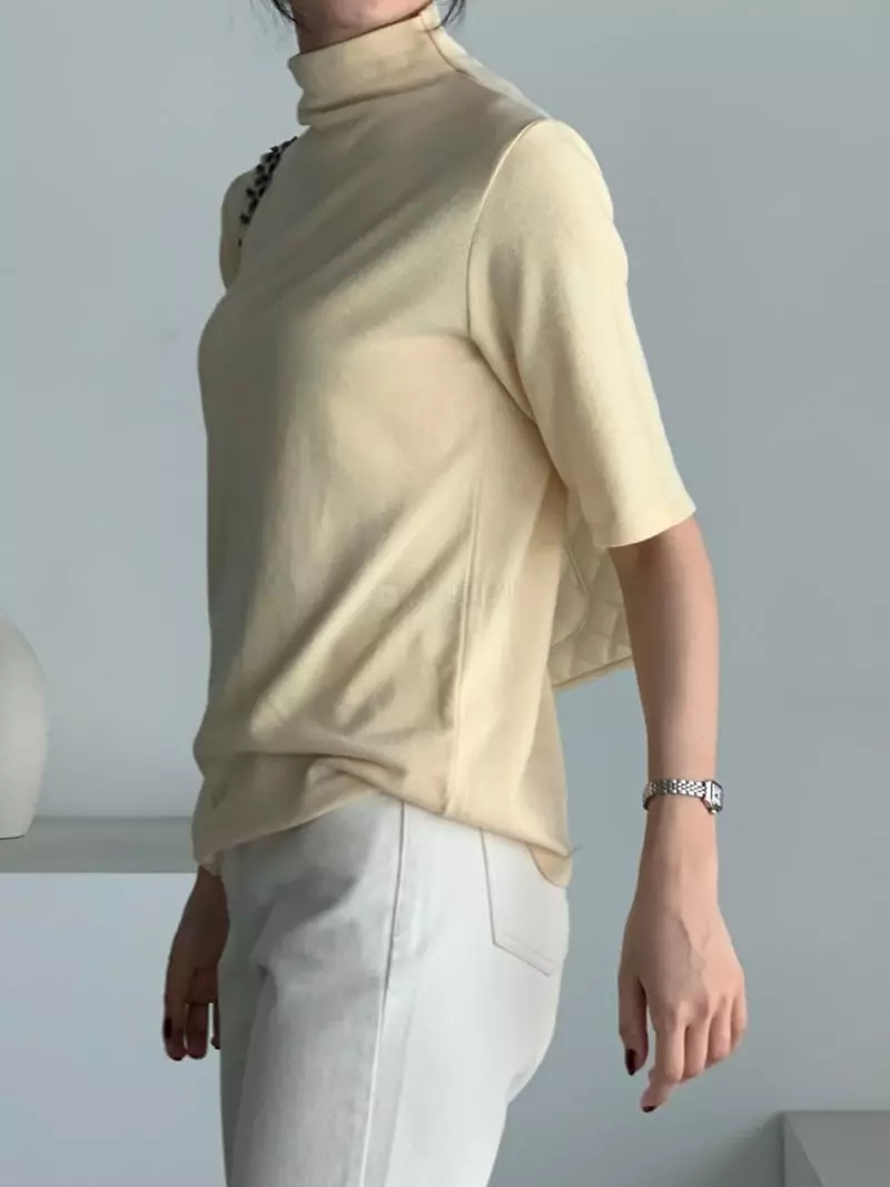 Baribari - Korean Women Fashion - #womensfashion - Short Sleeve Turtleneck Tee - 9