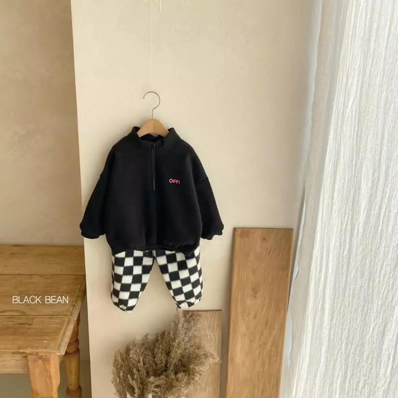 Black Bean - Korean Children Fashion - #prettylittlegirls - Off Fleecr Top Bottom Set - 2