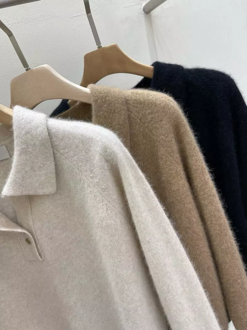 Blanc - Korean Women Fashion - #womensfashion - Collar V Knit Tee - 4