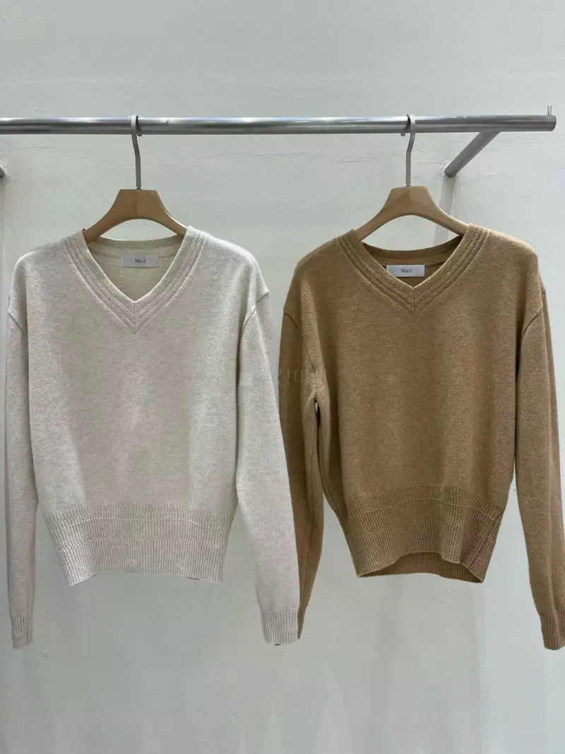 Blanc - Korean Women Fashion - #womensfashion - Collar V Knit Tee - 5