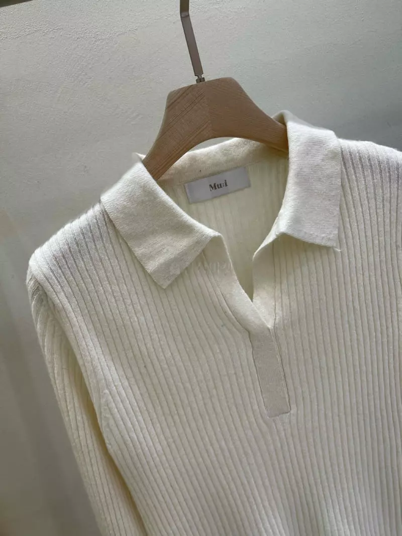 Blanc - Korean Women Fashion - #womensfashion - Slim Collar Tee - 2