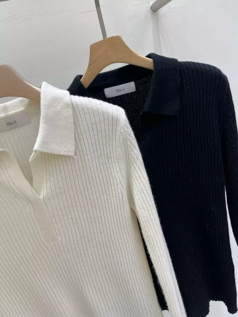 Blanc - Korean Women Fashion - #momslook - Slim Collar Tee - 4