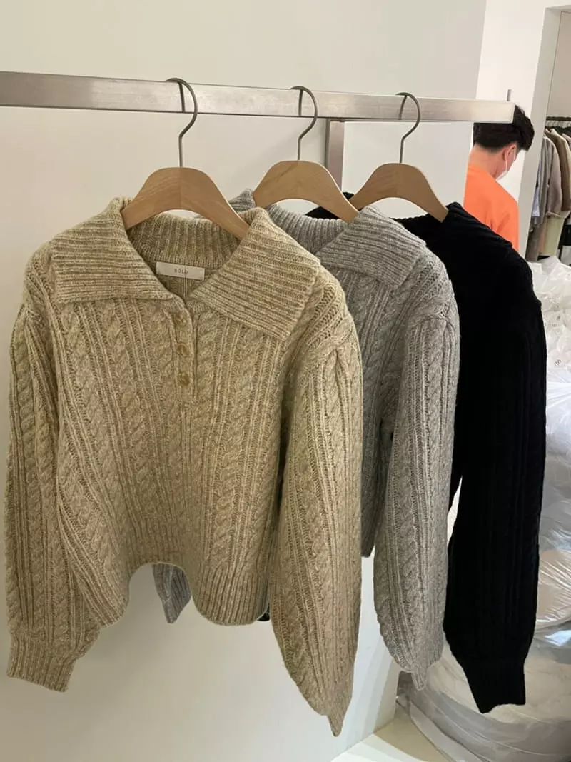 Bold - Korean Women Fashion - #romanticstyle - Collar Knit Tee - 4