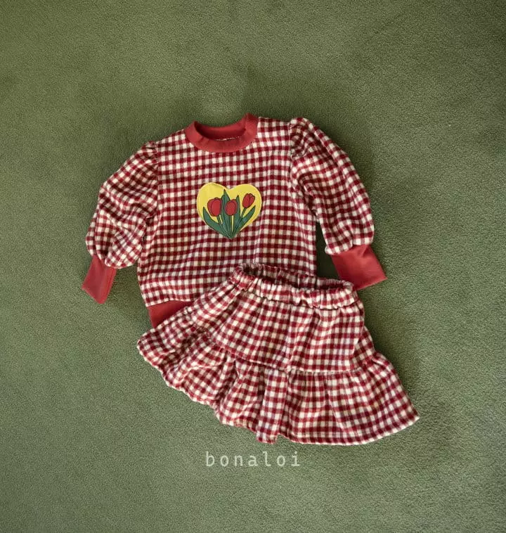 Bonaloi - Korean Children Fashion - #childofig - Tulip Check Top Bottom Set - 2